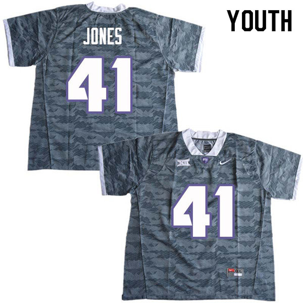 Youth #41 Dillon Jones TCU Horned Frogs College Football Jerseys Sale-Gray